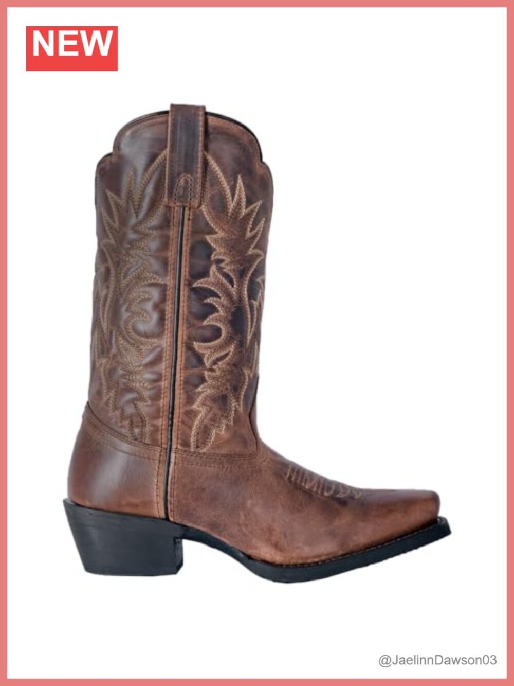 Embroidered Square Toe Mid Calf Cowboy Boots Leather Low Heel